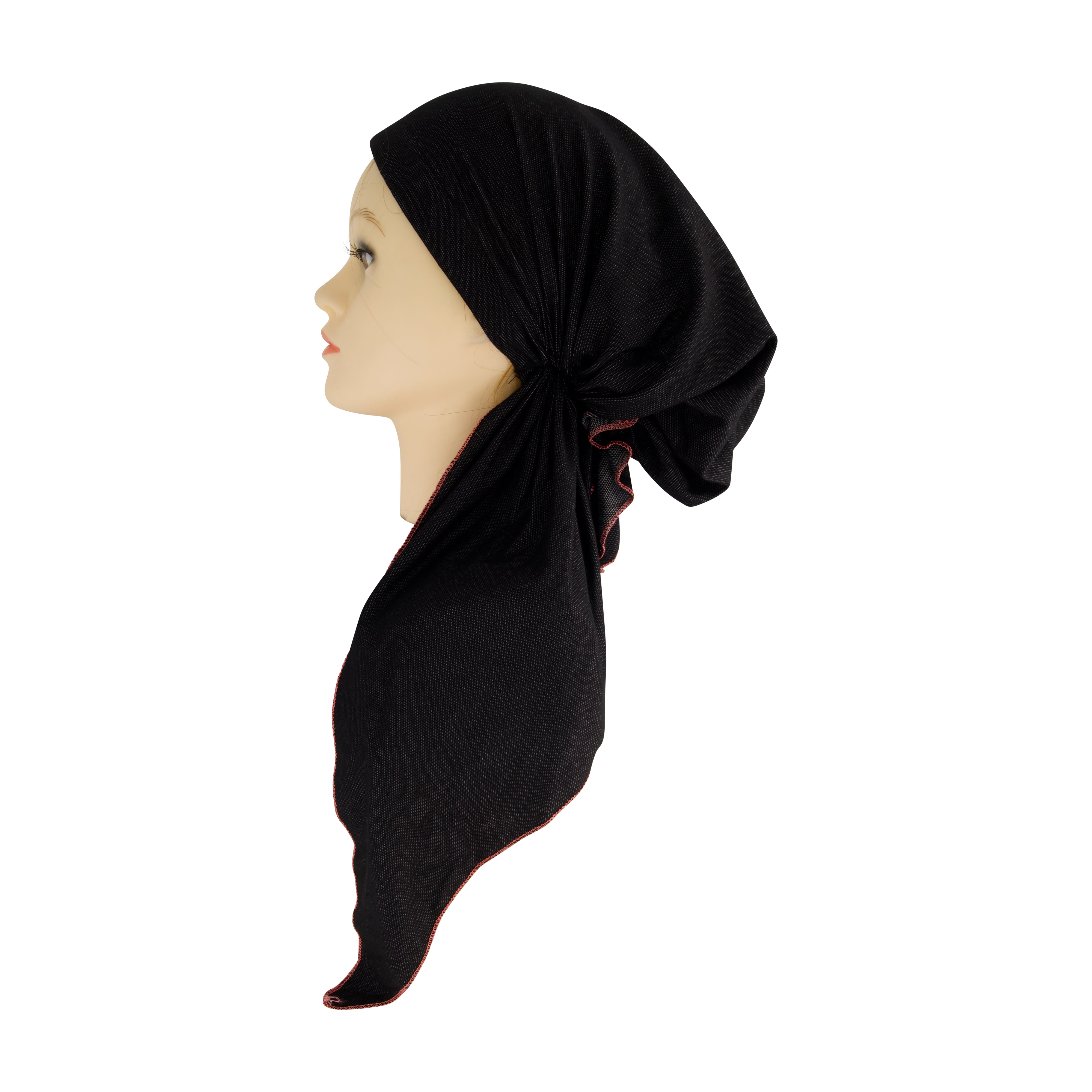 Denim Topstitching Stretch Headscarf Black/Red
