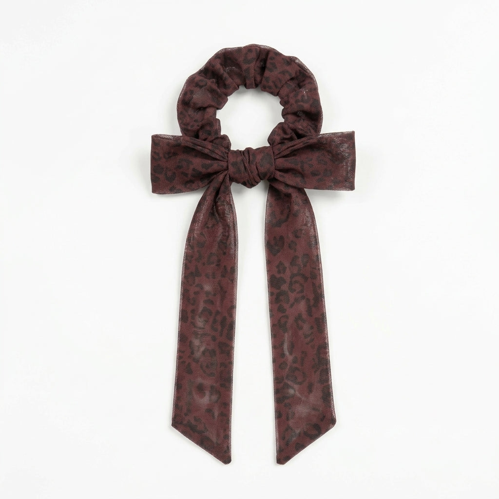 Mesh Leopard Large Scrunchy Burgundy