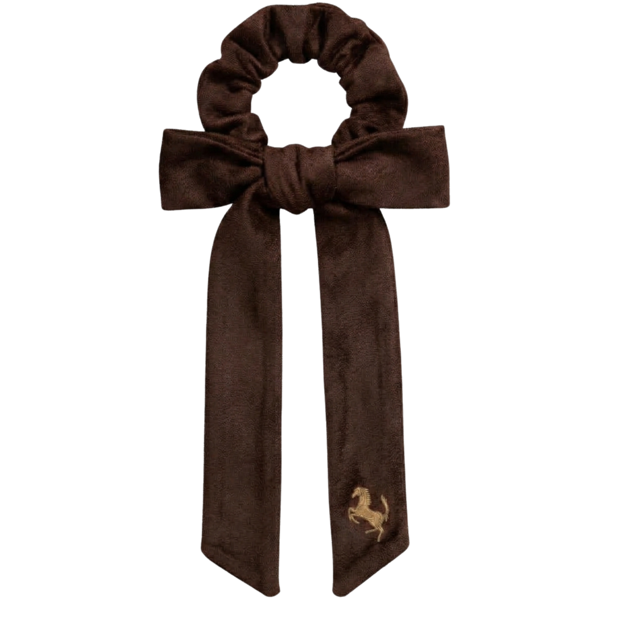 Rubber Horse Large Bow Scrunchy Brown