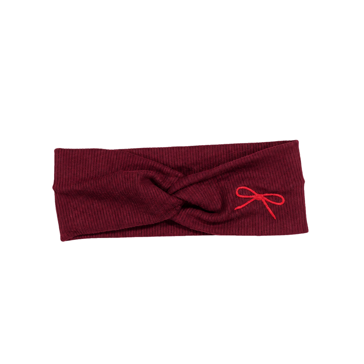 Embroidered Bow Twist Newborn Baby Headband Burgundy
