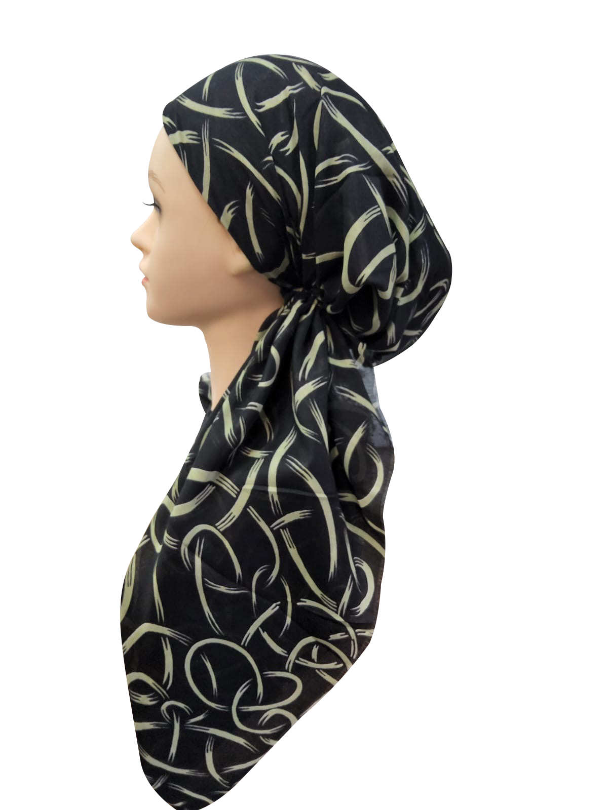Loopy Swirls Headscarf Black/Olive