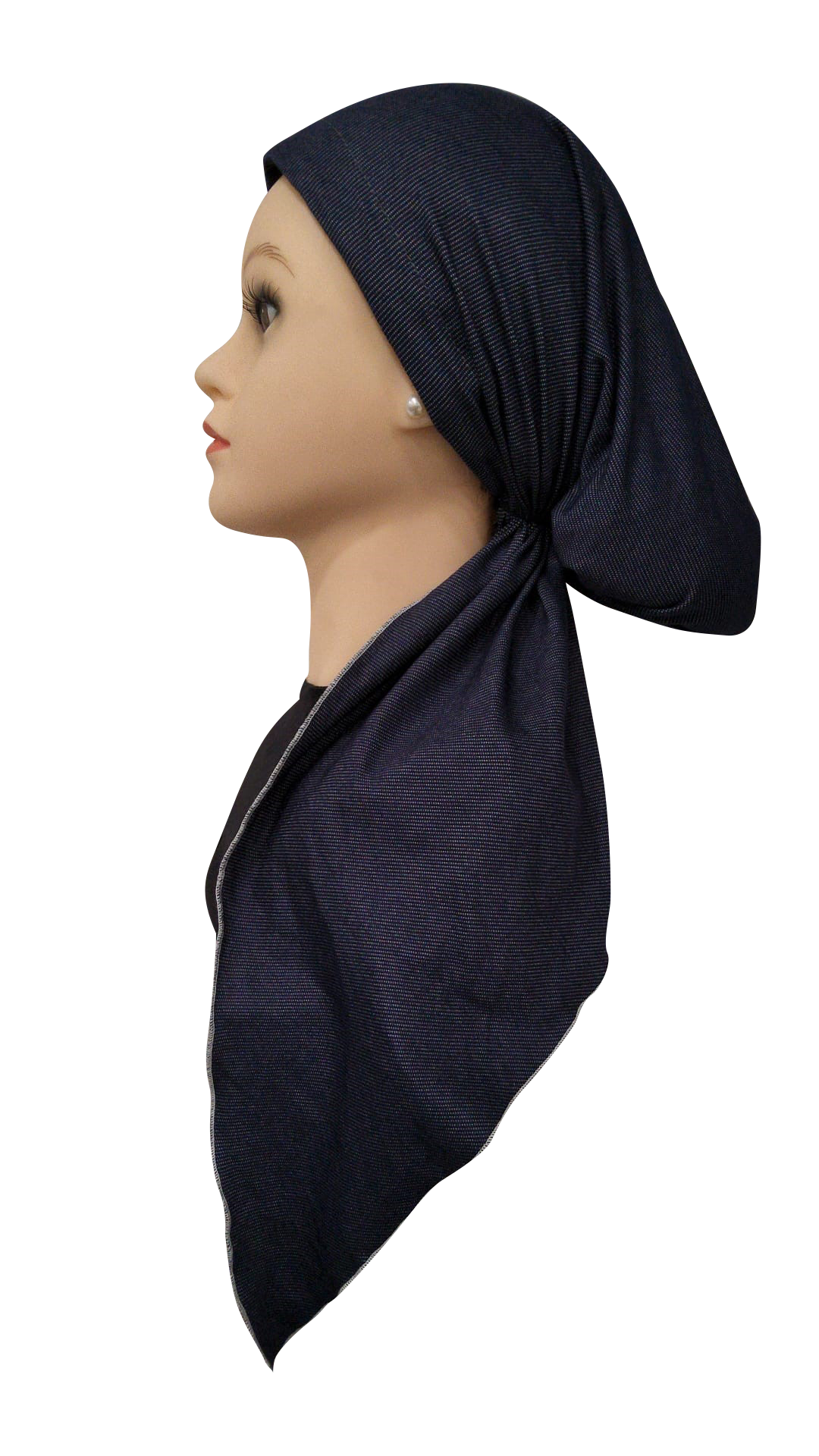 Denim Top Stitching Edge Headscarf Black/White
