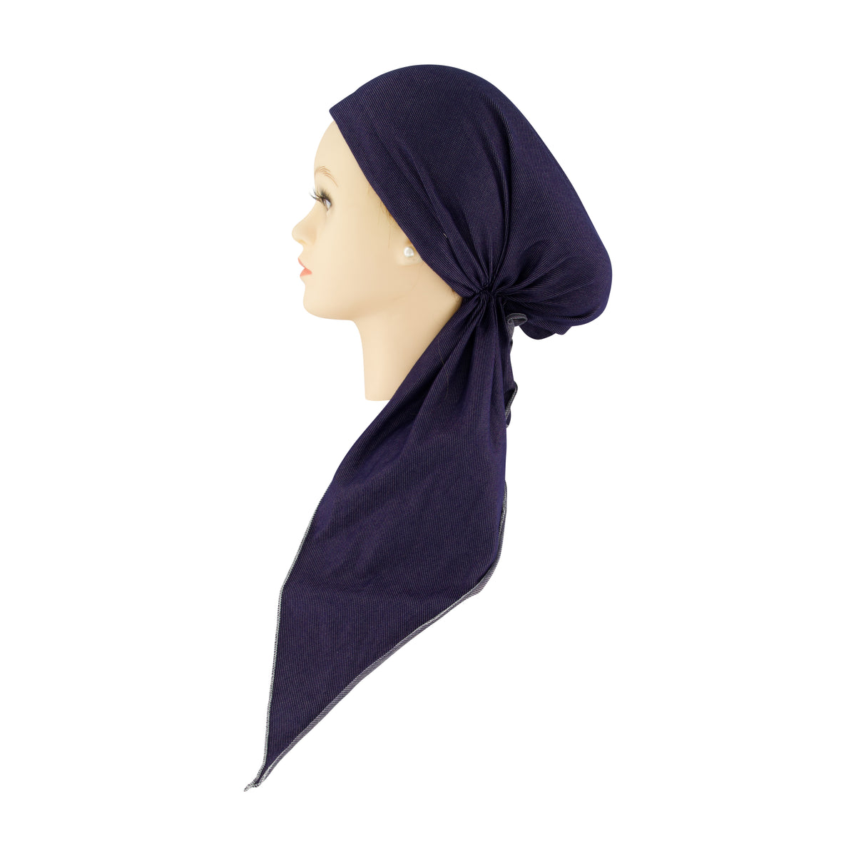 Denim Topstitching Stretch Headscarf Denim/White