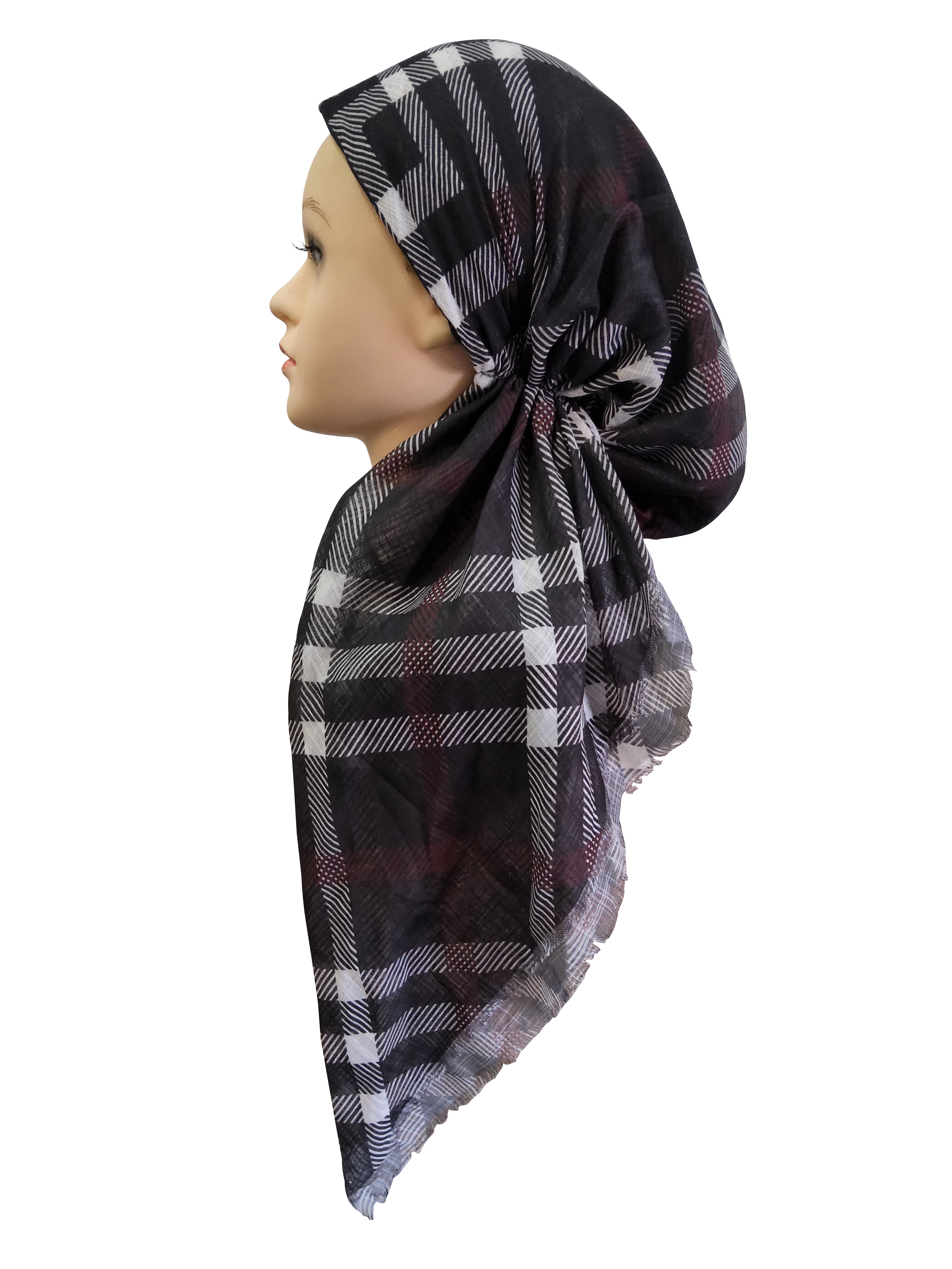 Plaid Headscarf Black/Burgundy