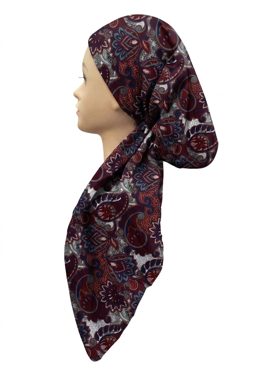 Multi Paisley Headscarf Navy/Brugundy