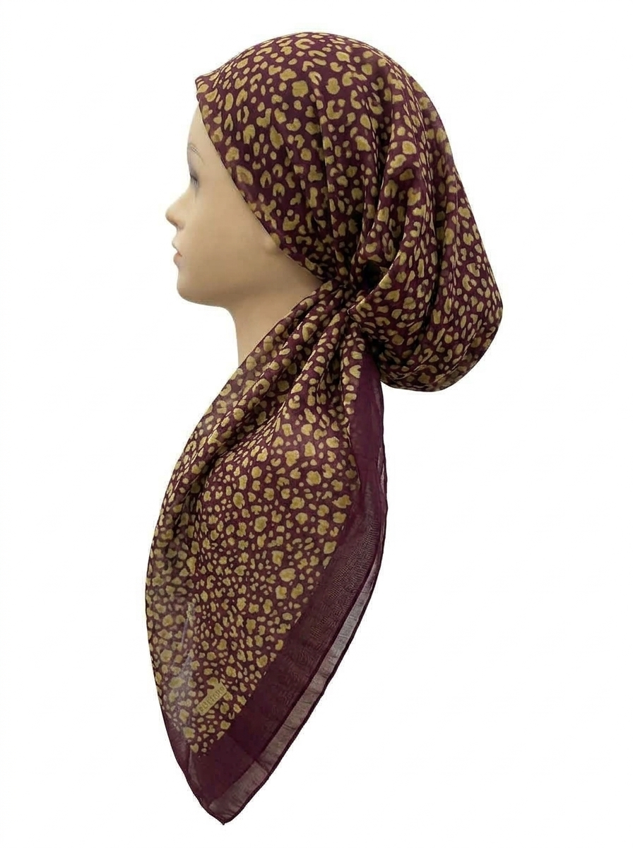 Leopard Border Headscarf Burgundy