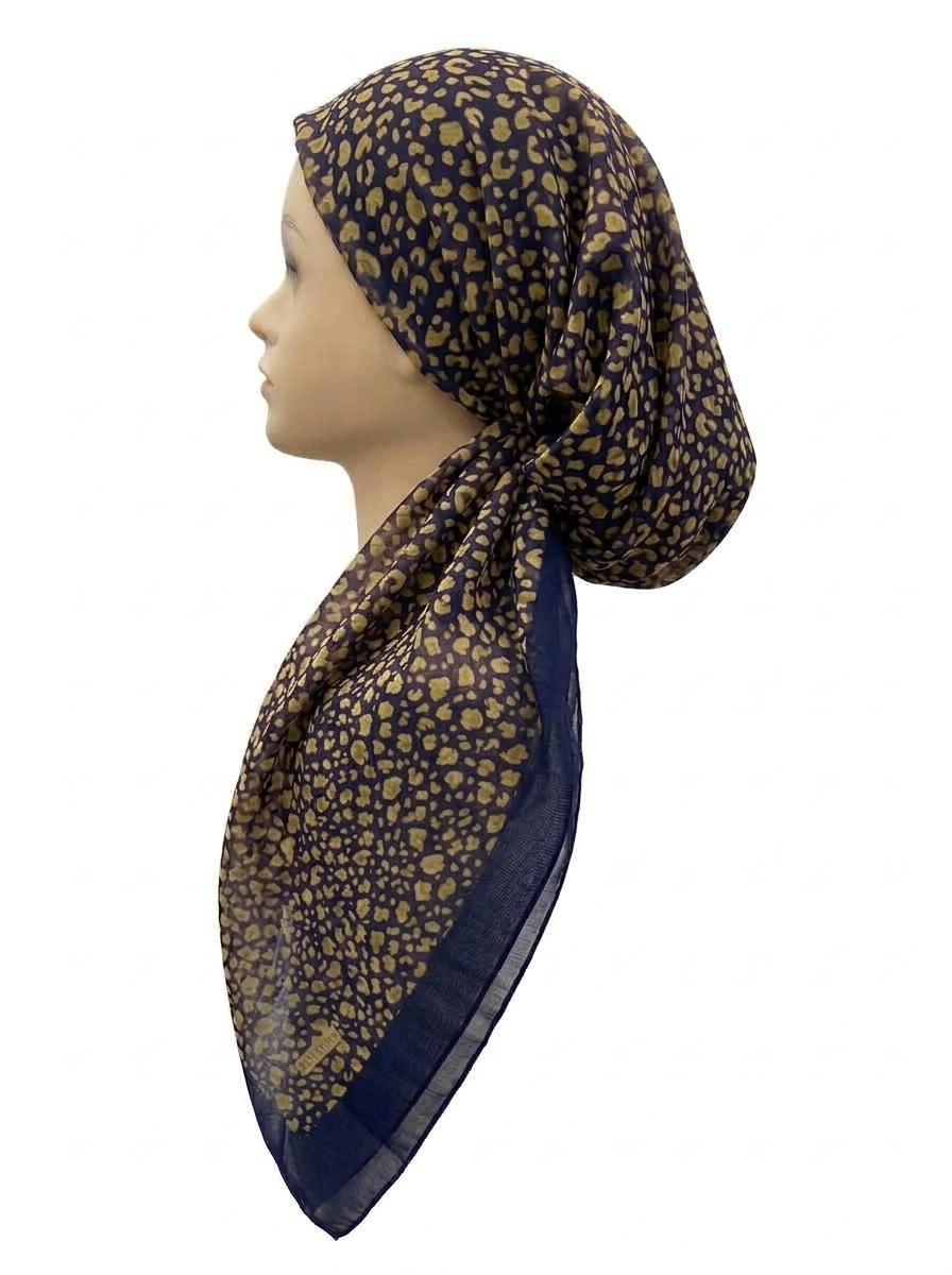 Leopard Border Headscarf Navy