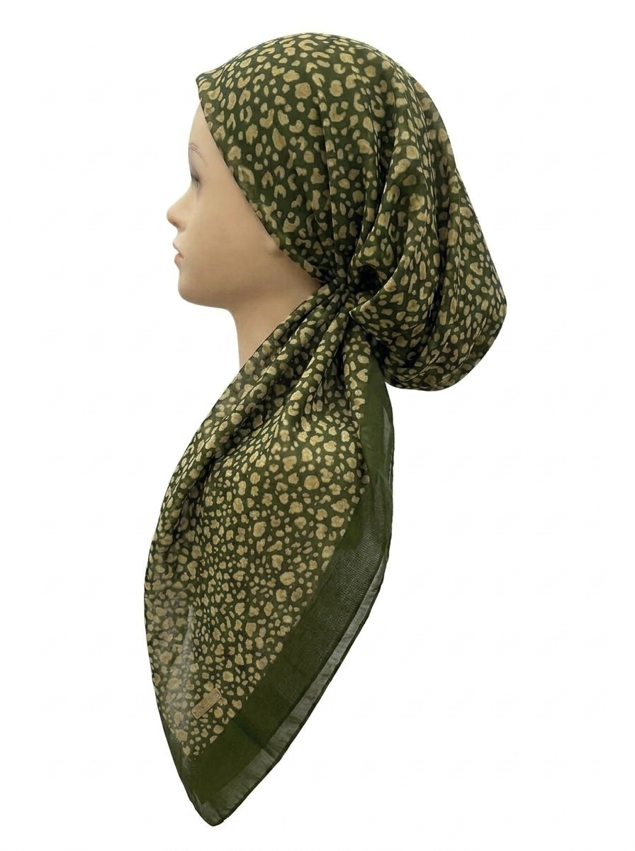 Leopard Border Headscarf Olive