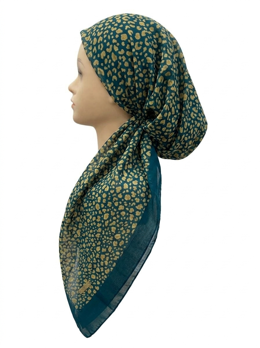 Leopard Border Headscarf Teal