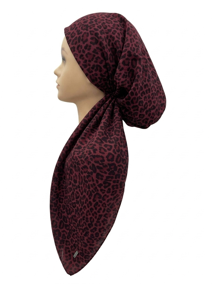 Leopard Headscarf Burgundy