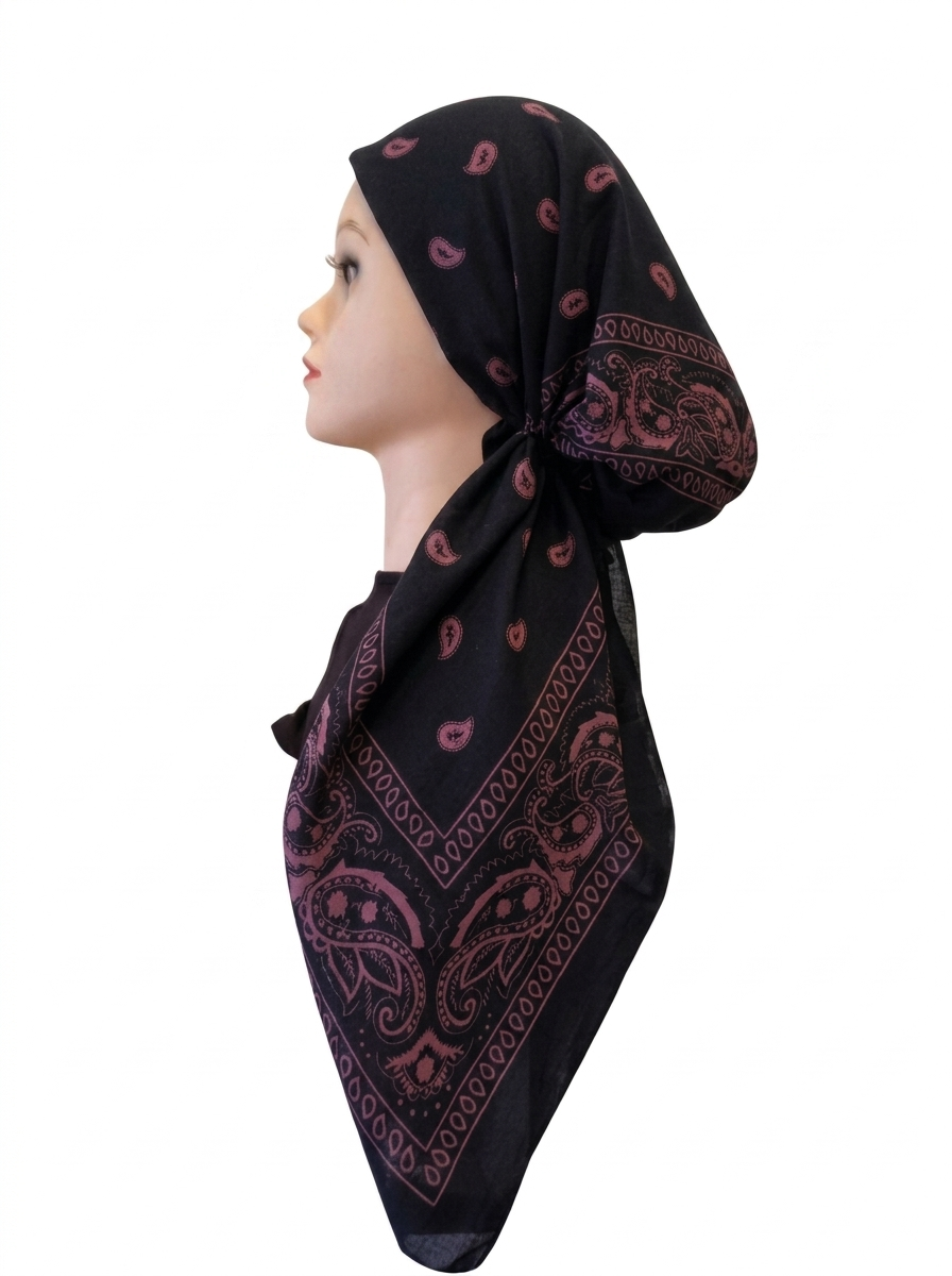 Bandana Print Headscarf Black/Burgundy