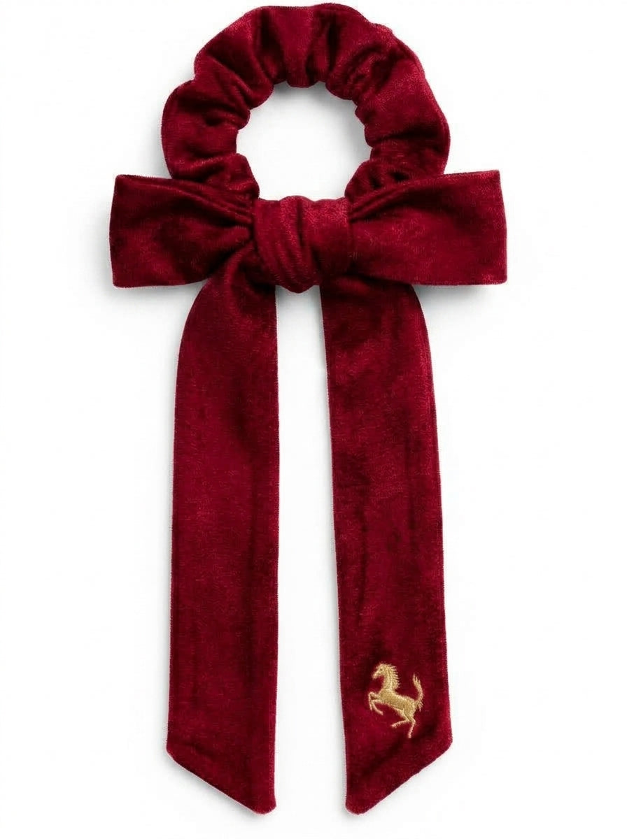 Rubber Horse Large Bow Scrunchy Red